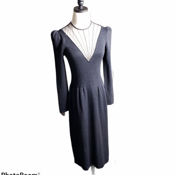 St.John Signature Santana Knit Black Tie Gala Bejewled Sheer Neckline Dog Show S - Picture 3 of 14